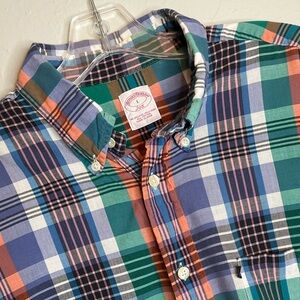 Brooks Brothers 346 Men’s Large Short Sleeve Button Up Checked Cotton Shirt